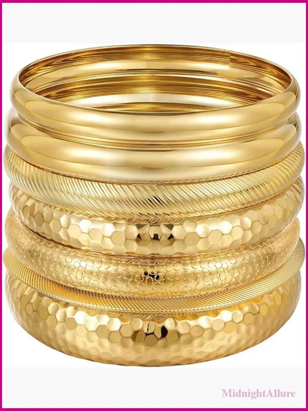 7pcs Gold Plated Stackable Bangle Bracelets Set Chunky Boho